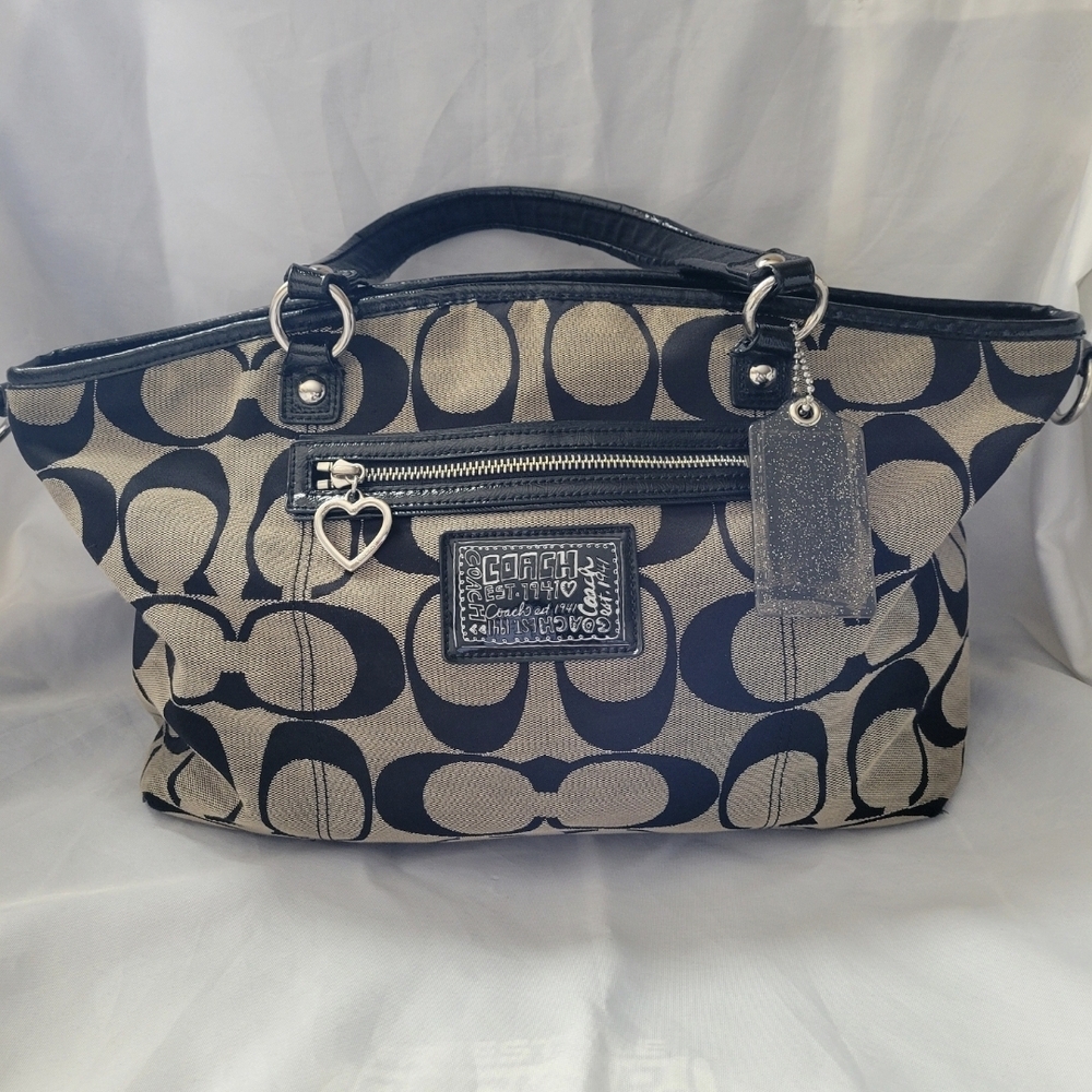 Coach Signature C Tote Bag – Black & Gray Canvas Satchel